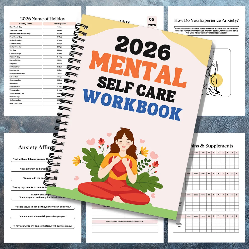 1PC 2026 Mindful Mental Self-Care Workbook: Yoga-Themed Mental Health Journal for Wellness Enthusiasts & Stress-Relievers, Perfe