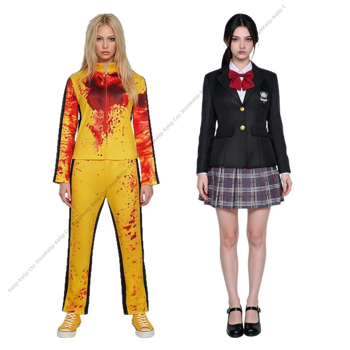 Mono amarillo manchado de sangre, disfraz de Cosplay de Gogo Yubari, uniforme escolar de Kill Bill JK, disfraz de guardia personal femenina para fiesta