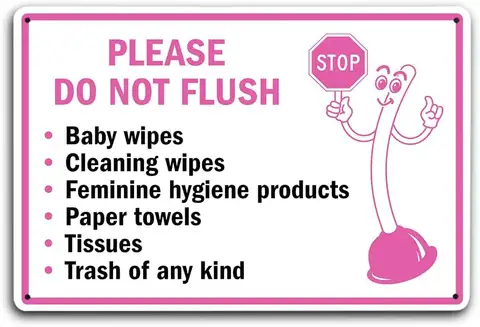 Toalettpåminnelse metallskylt lekfull toalettmaskot spolningsförbud - rosa hållbar badrumsskylt för septiktanksäkerhet - E 8 best sales toalett - №5