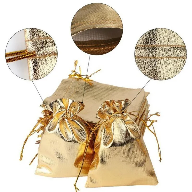 50pcs/lot Gold Silver Color Adjustable Jewelry Packing Drawstring Bag Wedding Gift Bags Pouches Jewelry Organizer Gift Bag