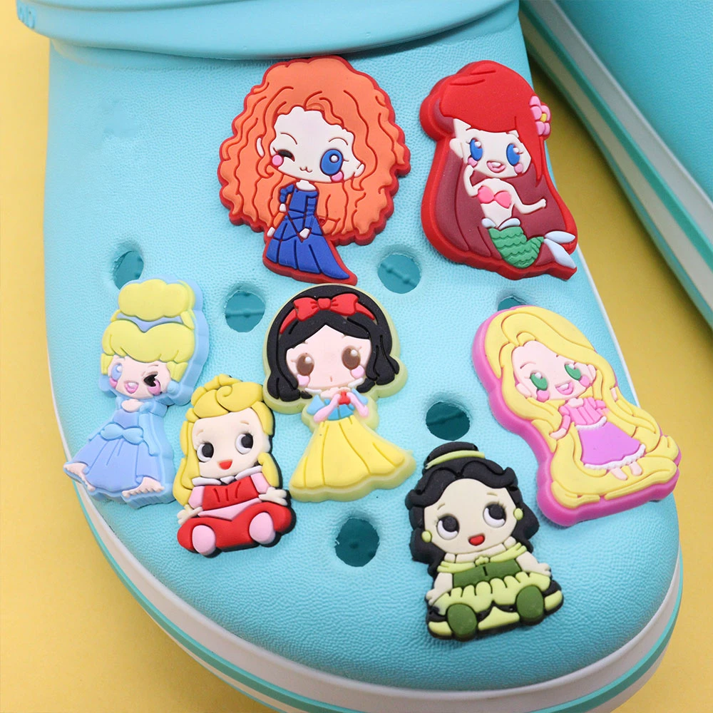 1-14Pcs PVC Disney Ariel Cinderella Belle Fit Womancute  Buckle Princess Shoe Charms Accessories Designer X-mas Gift