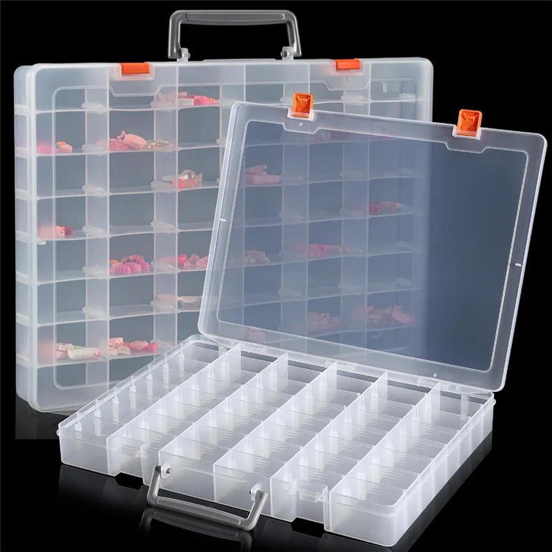 

ABWP-2 Pack Large 48 Grids Clear Plastic Organizer Boxes With Adjustable Dividers, Jewlery Storages Bead Organizers