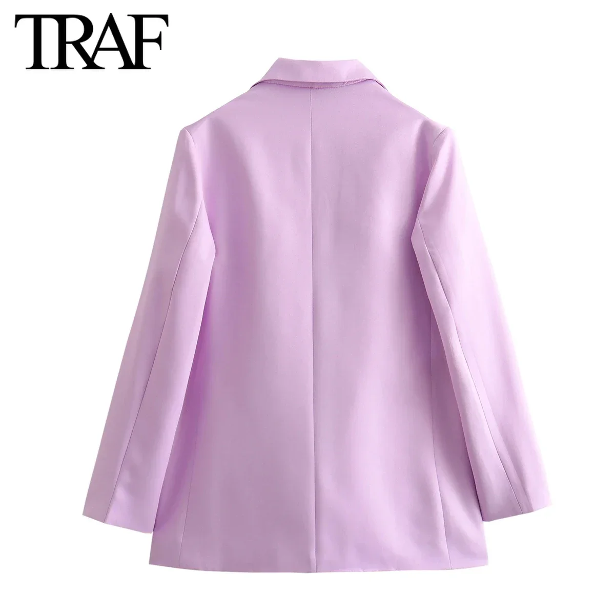 TRAF Women Fashion Commuter Long Sleeve Single Button Jacket Spring New Chic Female Flip Pocket Straight Blazers Suit Coat