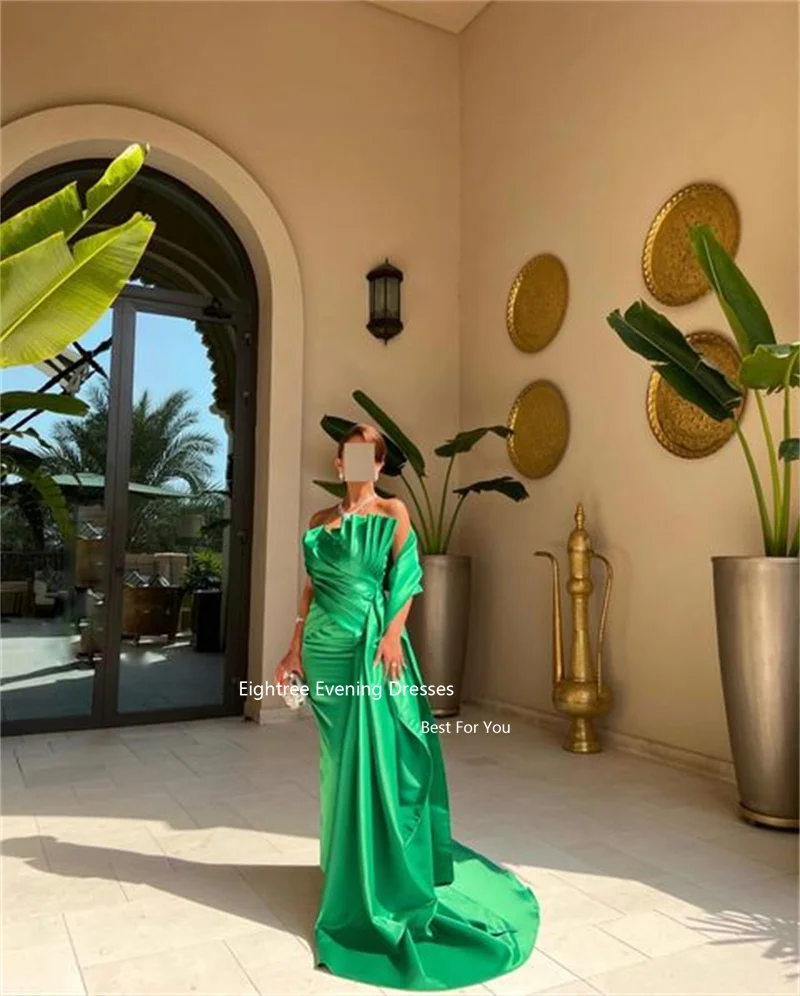 Abiti da ballo ighree Green Arabia saudita una spalla Mermaid Stain Vintage plisat Robes De Soirée 2024 abiti da sera lunghi