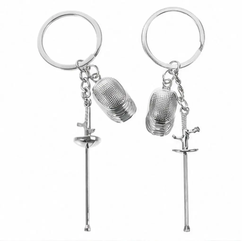 2Pcs Fencing Key Ring Foil and Epee Style Fencing Jewelry Portable Souvenir Present for Clubs Teams Collectors Car Key Holder