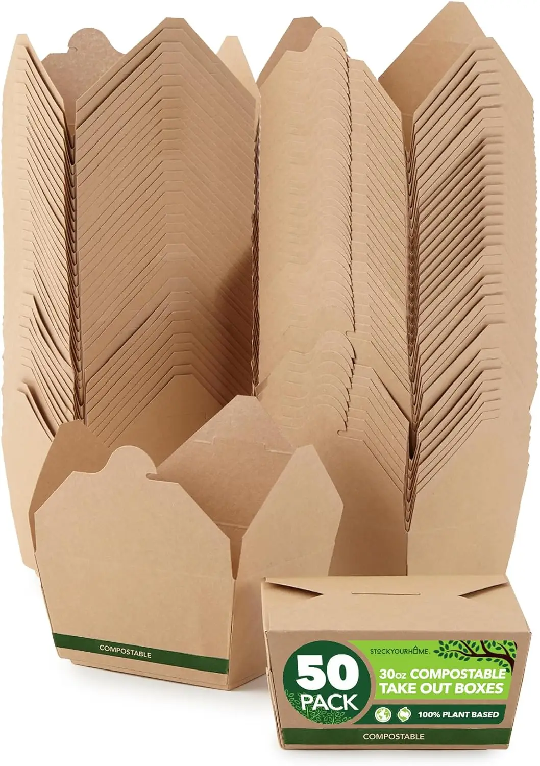 50 Pack 30 oz Disposable Food Take Out Containers, Microwaveable Kraft Paper To Go Boxes Grease Resistant for Meal Prep