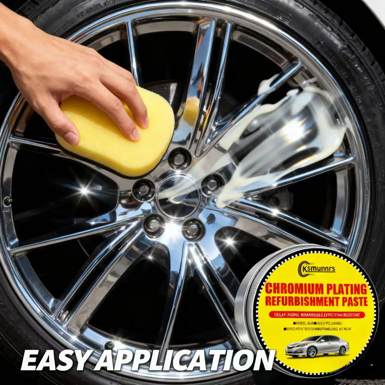 معجون تجديد مطلي بالكروم 100 جرام من Ksmunns: تألق فوري لمحور العجلة - تلميع سريع لمدة دقيقة واحدة، مقاوم للبقع، تأخير الشيخوخة، R #2