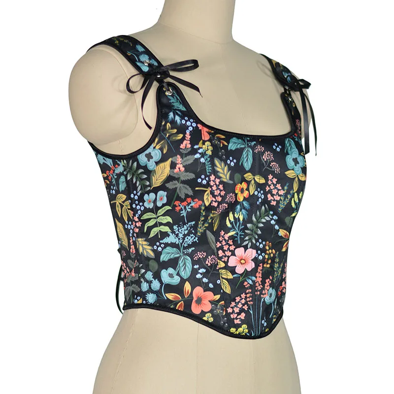 French Style Black Botanical Renaissance Corset Tops for Women