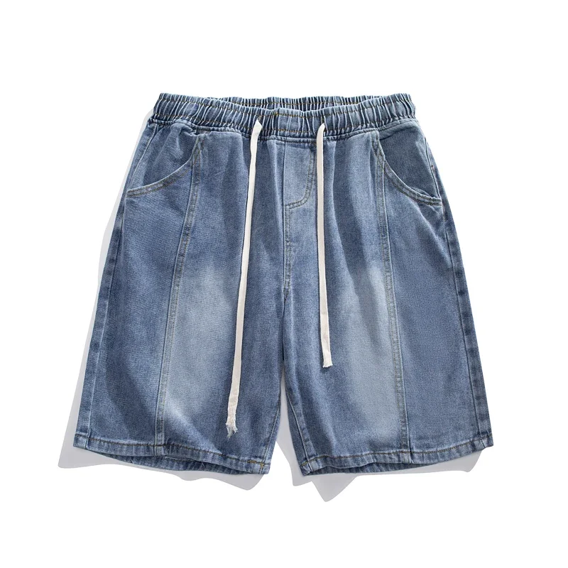 ポップ夏の新メンズだぶだぶのストレートデニムショーツ韓国スタイルのファッションカジュアルルーズショートジーンズ男性人気のストリート