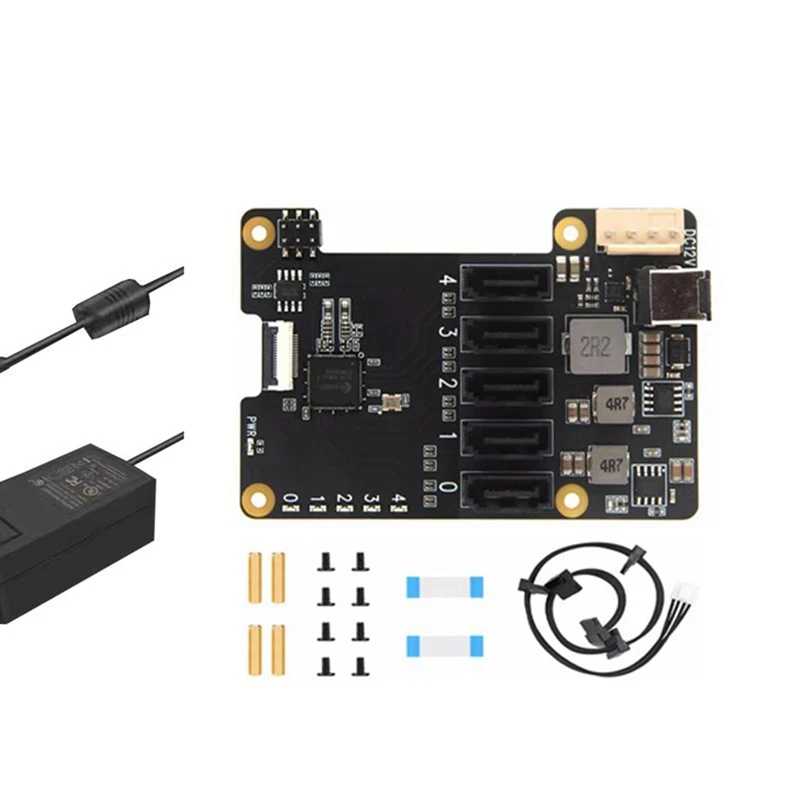 X1009 Pcie To 5 Port SATA Shield For Raspberry Pi 5 Pcie To 5 SATA 3.0 NOT Support Boot From HDD/SSD EU PLUG