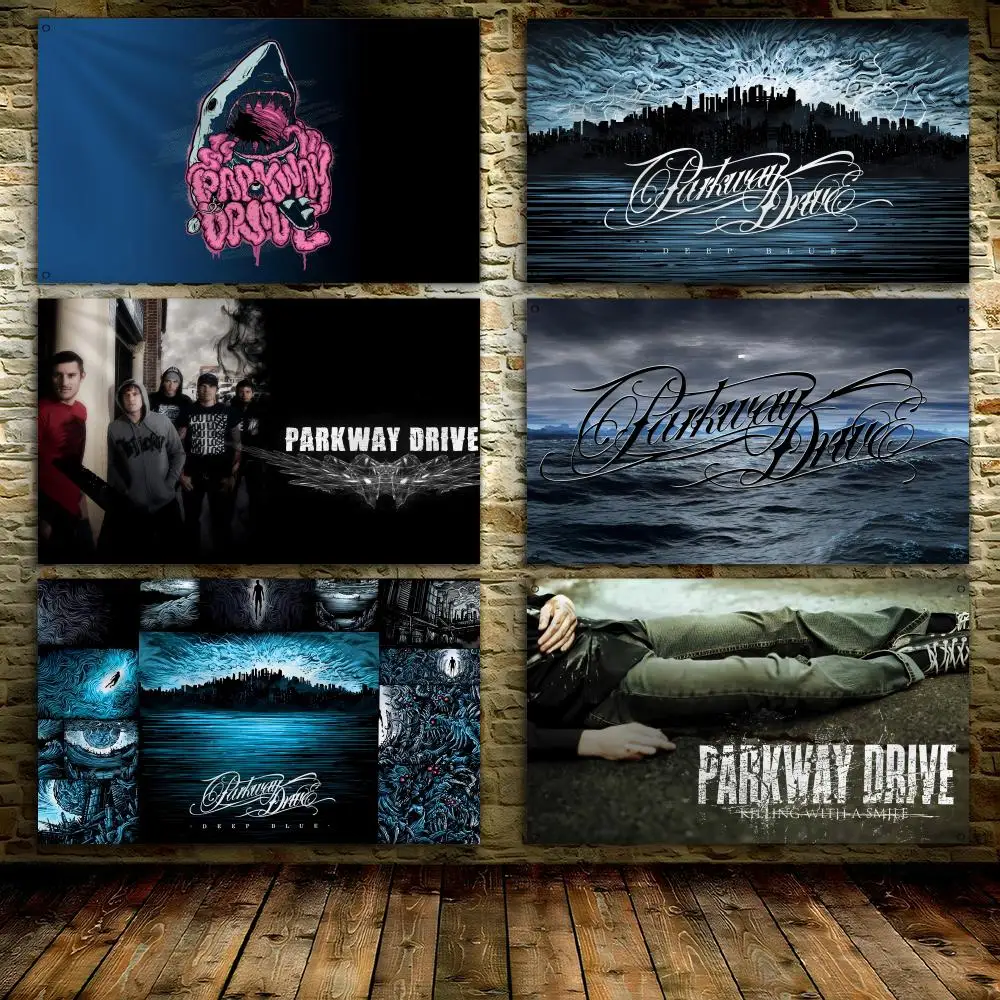 P-PARKWAY DRIVE Rock Flags 3x5 Ft custom Banner for Garage Door room decor Wall Out Decoration With Metal buckle