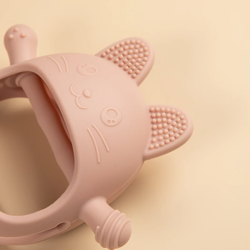 Guantes mordedores de silicona para bebé, juguete sin BPA, gato de dibujos animados, juguetes para la dentición infantil, cuidado Dental para recién nacido, palo Molar, accesorios para bebé