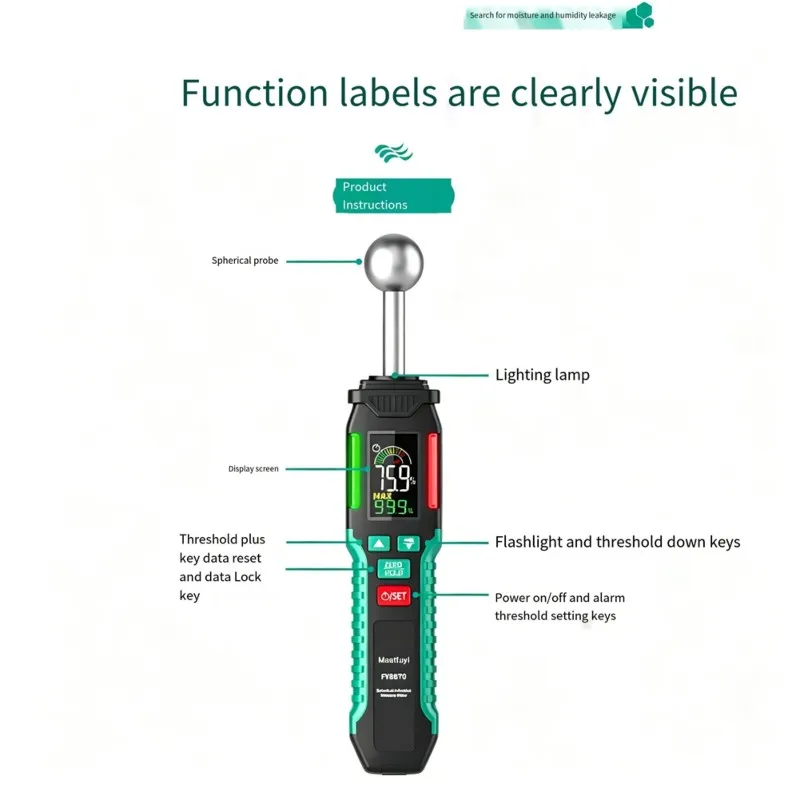 [T70C] For Mastfuyi FY8870 Digital Wood Moisture Tester Wall Dampness Detector High Accuracy Non-Invasive Meter