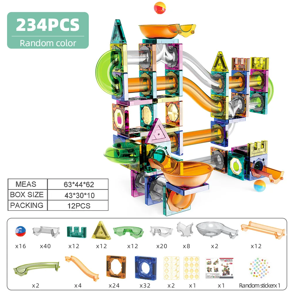 نافذة ملونة قطعة مغناطيسية أنبوب مغناطيسي للأطفال كرة منزلق مغناطيسية لعبة ربط المسار