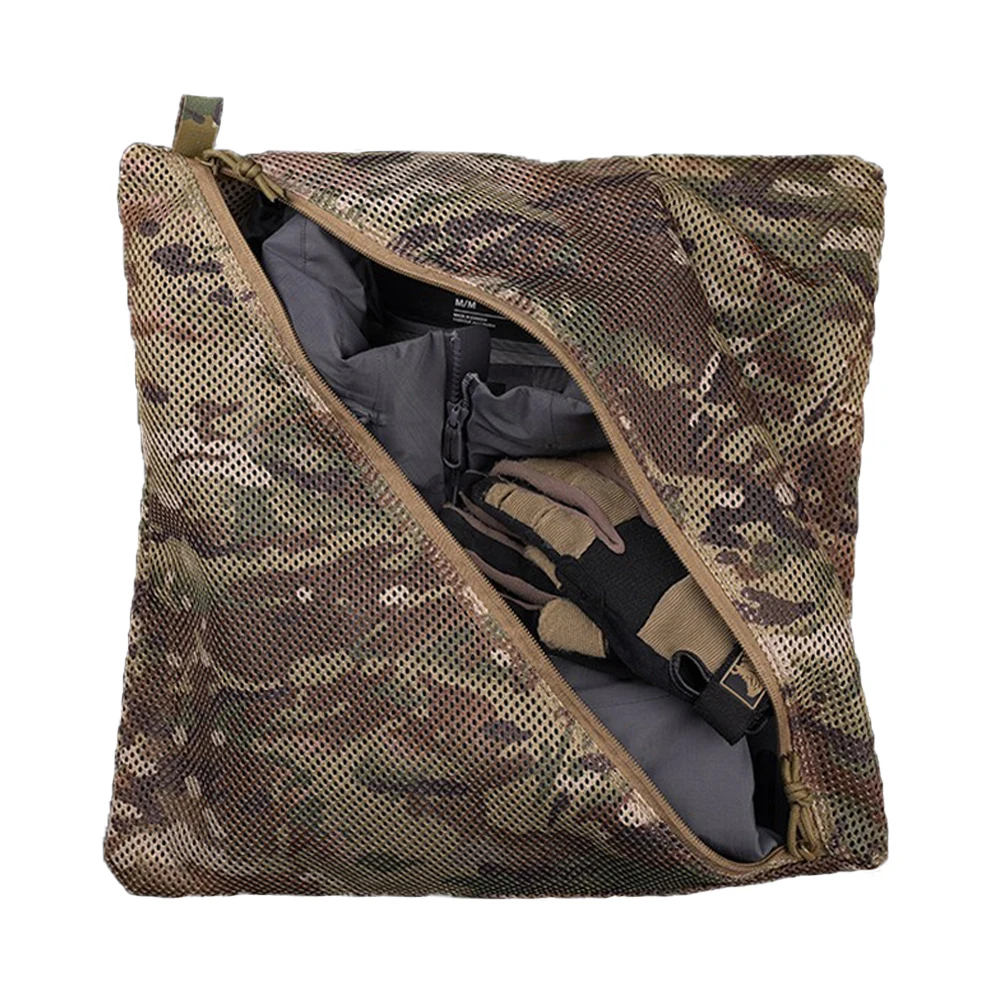 Tactical Style Mesh Pouch Outdoor Camping Travel Clothing Hat Storage Bag Clutter Recycling Pack Breathable Quick Drying 16x16