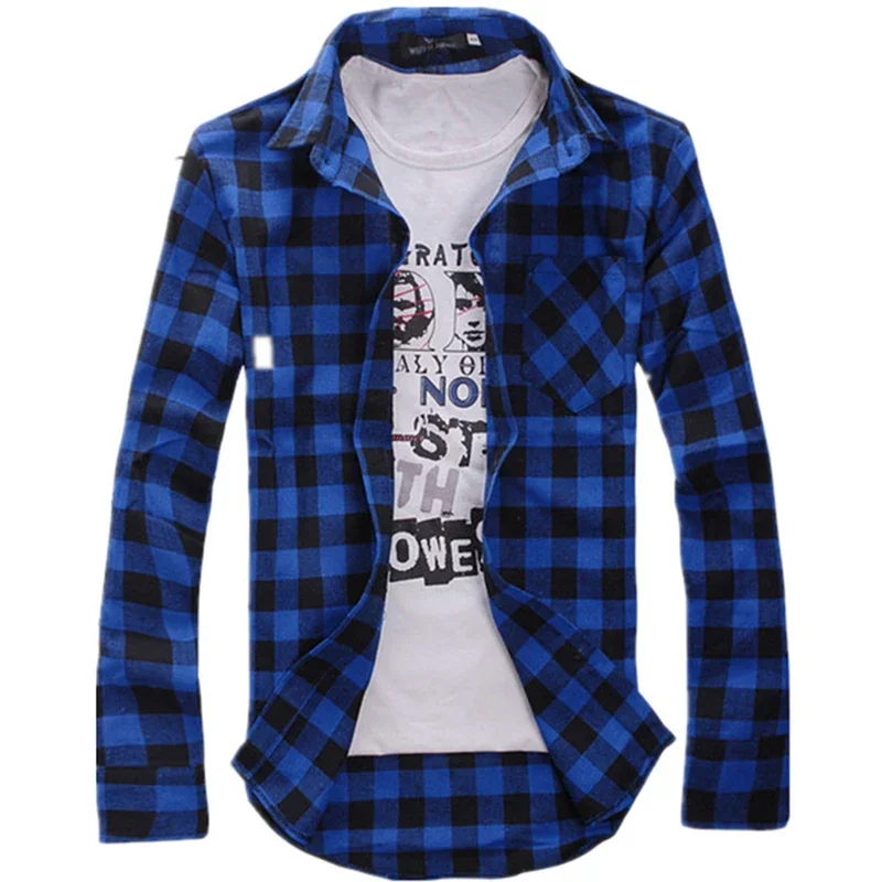 Men\'s Plaid Shirt Button Down Casual Check Shirt Long Sleeve Slim Spring Autumn Male Brand Soft Comfortable Fashion