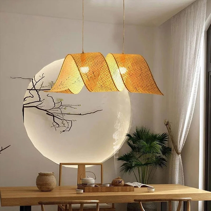 

Nordic bamboo weaving pendant lamp restaurant guesthouse bamboo art pendant lamp living room bedroom Japanese rattan weaving