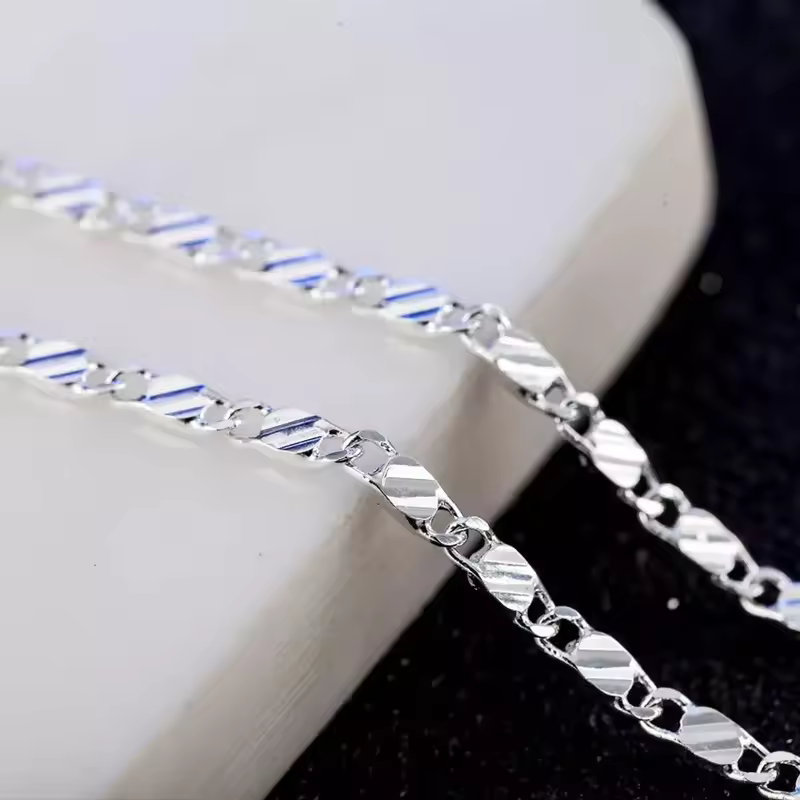 Fashion 18k Gold Necklace 2MM 16/18/20/22/24/26/28/30 Inch Side Chain Necklace For Women Men Jewelry 925 Silver Necklace - Image 2
