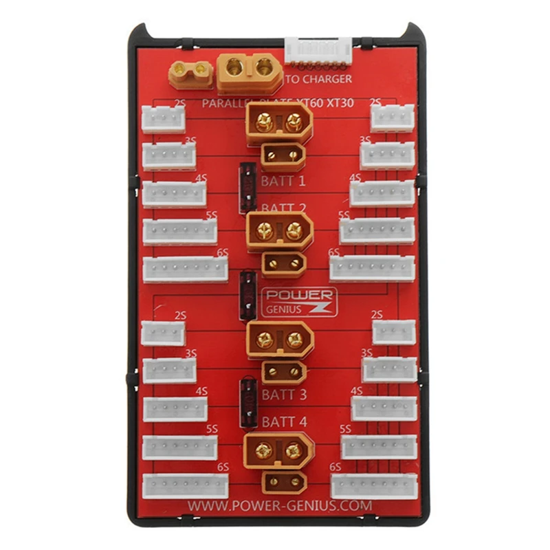 1 PCS 2-IN-1 XT30 XT60 Parallel Charging Board Red Plastic Supports 4 Packs 2-6S Lipo Battery For RC Models Multicopter Part