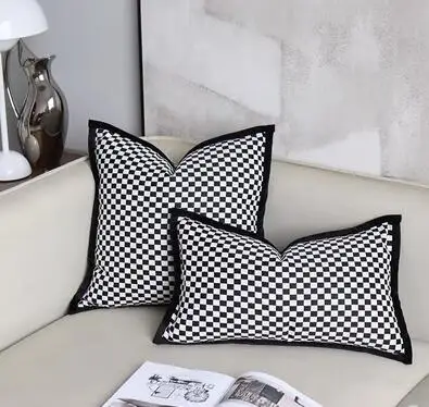 Modern cotton and linen Houndstooth pillowcase black and white lattice pillowcase sitting room sofa checkerboard cushion cover