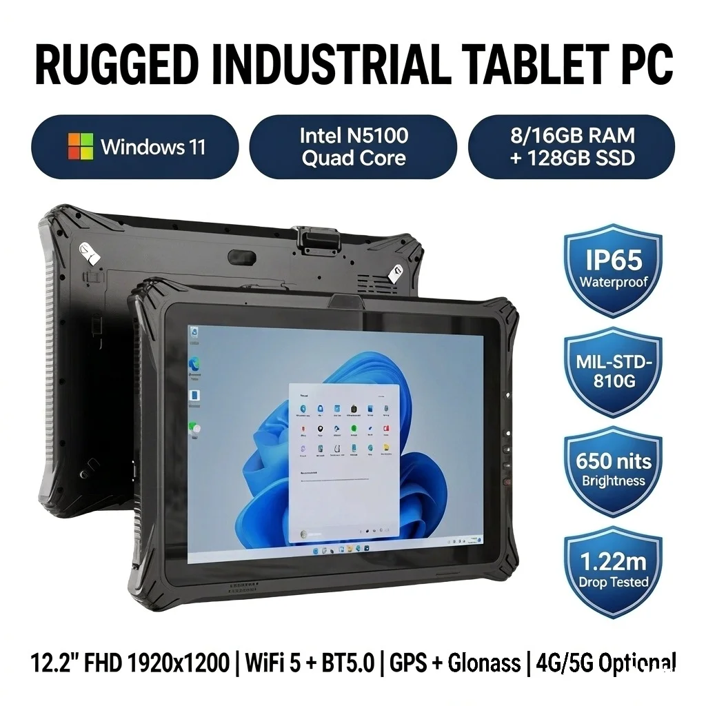 12.2Inch Rugged Industrial Tablet Pc Waterproof Shockproof Intel Celeronn5100 Quad Core Windows 11 8GB/16GB + 128 4G/5G Optional