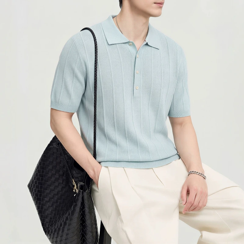 Gentleman's Linen-blend Knitted Short-sleeved Men's POLO Shirt
