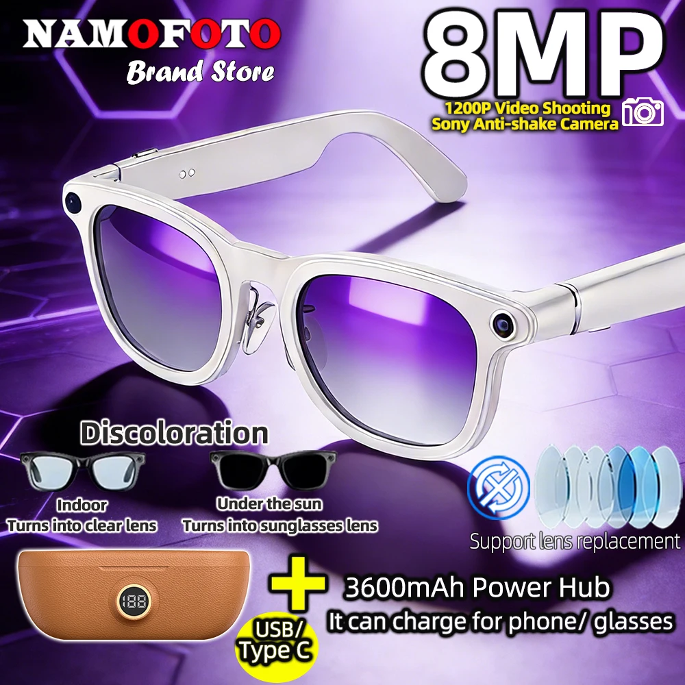 

Новые умные очки с ИИ 2026 года: Power Bank 3600 мАч, камера 8 МП, запись видео 1200P, перевод в реальном времени, воспроизведение музыки, звонки по Bluetooth, солнцезащитные очки