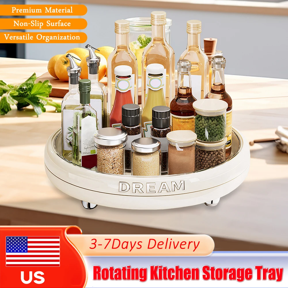

Вращающийся кухонный органайзер для хранения: водонепроницаемая пластиковая тарелка для специй, противоскользящая, для столешниц, шкафов и кладовок