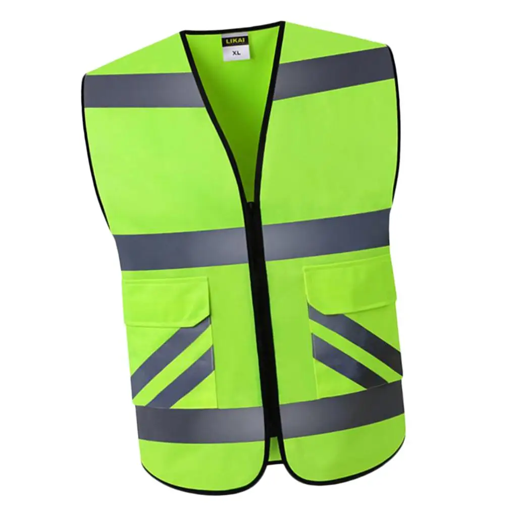 Reflective , Bright Neon Yellow Color with Reflective Strips - Zipper Front A