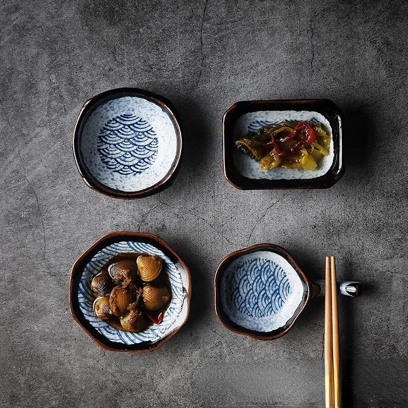 Japanese Creative Flavor Plate, Ceramic Sauce Dish, Seasoning Plate, Retro Small Dipping Dish, Tableware, Home Kitchen Supplies