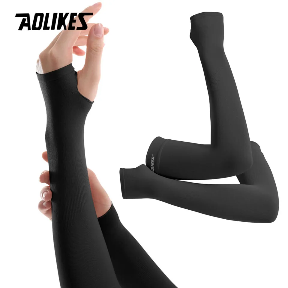 AOLIKES 1 Pair Arm Sleeves for Men Women with Thumb Hole, UPF 50 UV Sun Protection Cooling Compression Sleeves to Cover Arms