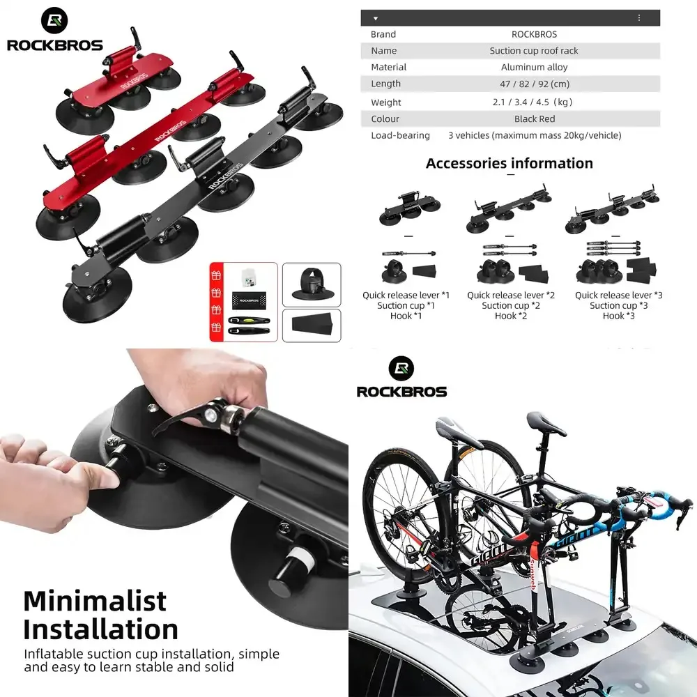 ROCKBROS Bike Bicycle Rack Suction Roof-Top Car Racks Carrier Quick Install Roof Rack MTB Mountain Road
