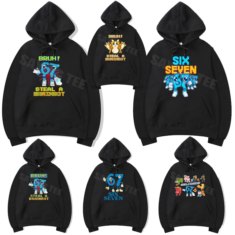 Bluza z kapturem Bruh 67 6-7 Teen Fun Brainrot Meme Adult Y2k Stealing A Brainrot Kitten Bruh OG Meowl Jesień/Zima Czysta Bawełna