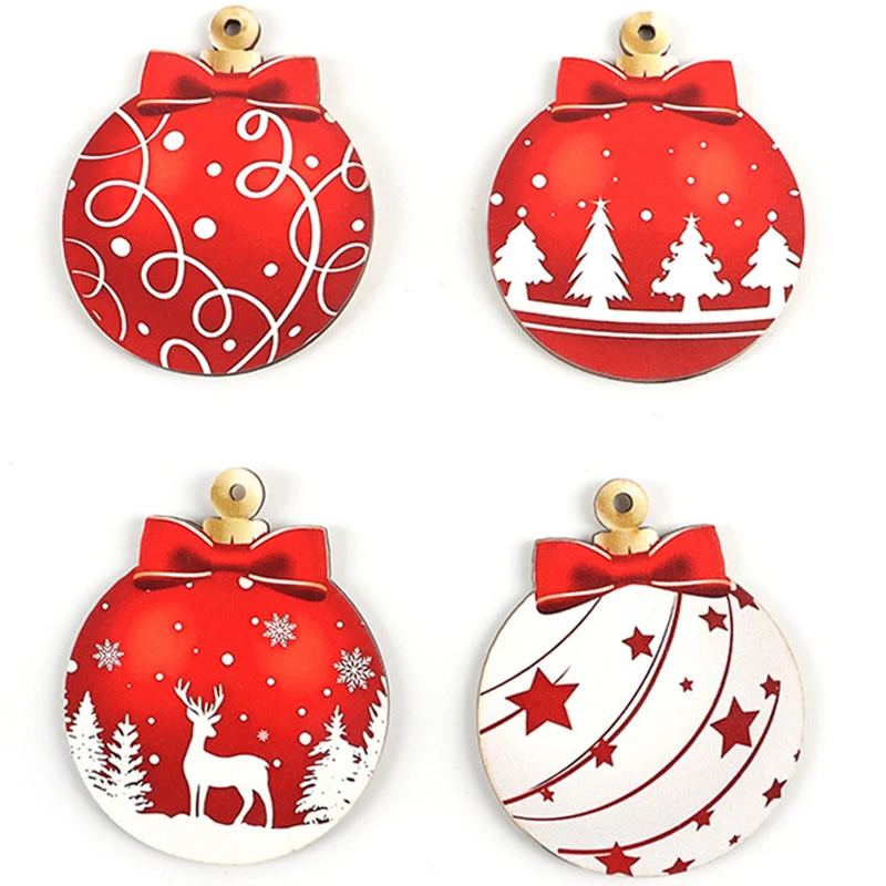 (12 Pcs/pack)7*5.7cm Christmas Tree Pendant Christmas Ball Wooden Chip Decoration Creative Party Xmas Tree Home DIY