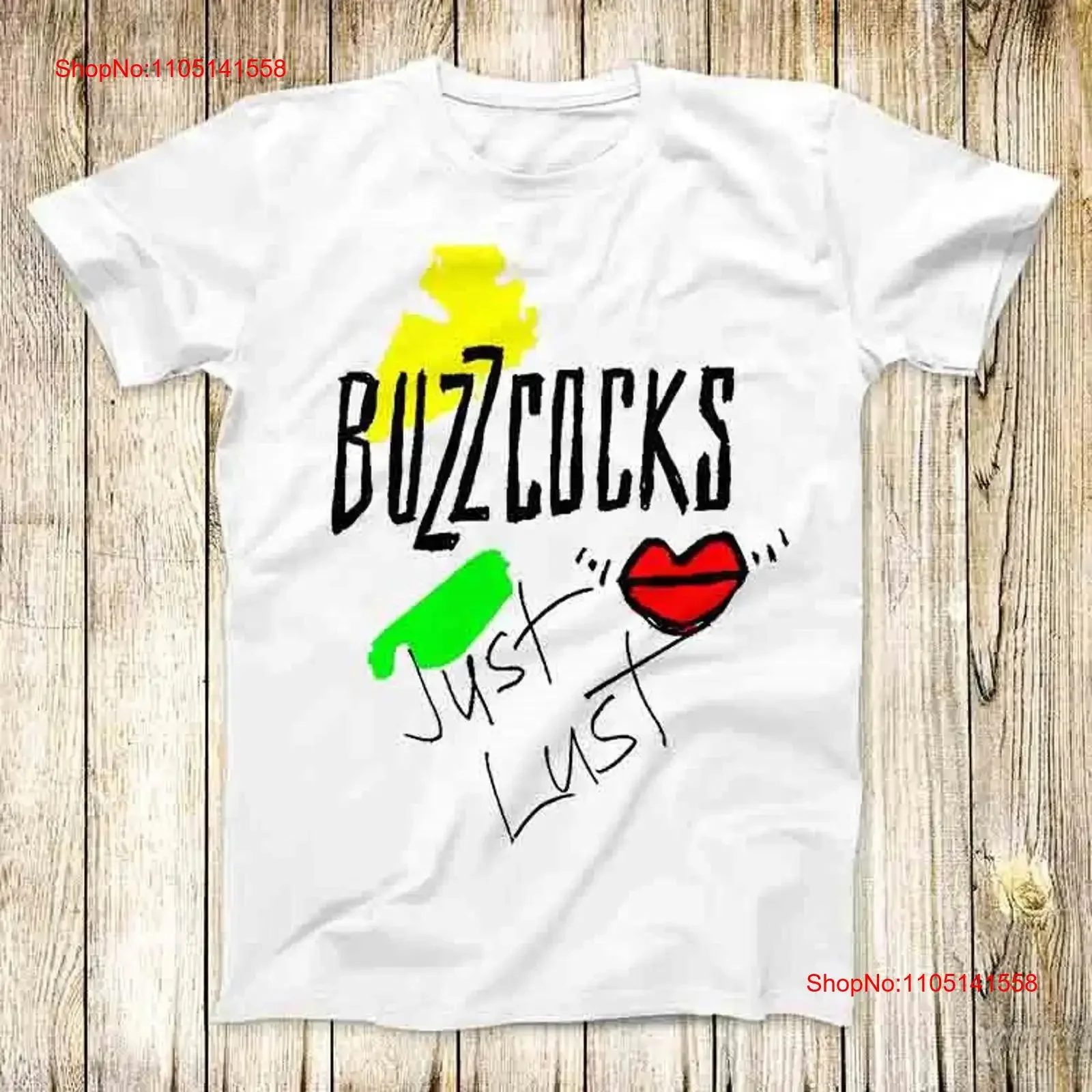 تي شيرت Buzzcocks Just Lust Music Band 80s تي شيرت Meme Top 3752 عتيق مغسول ملابس الشارع قليلاً للارتداء اليومي الأنيق