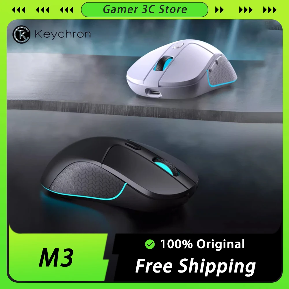 

Keychron M3 Wireless Mouse PAW3395 Sensor Three Mode RGB Low Latency 26000DPI E-Sports Gaming Mouse Lightweight Pc Gamer Office