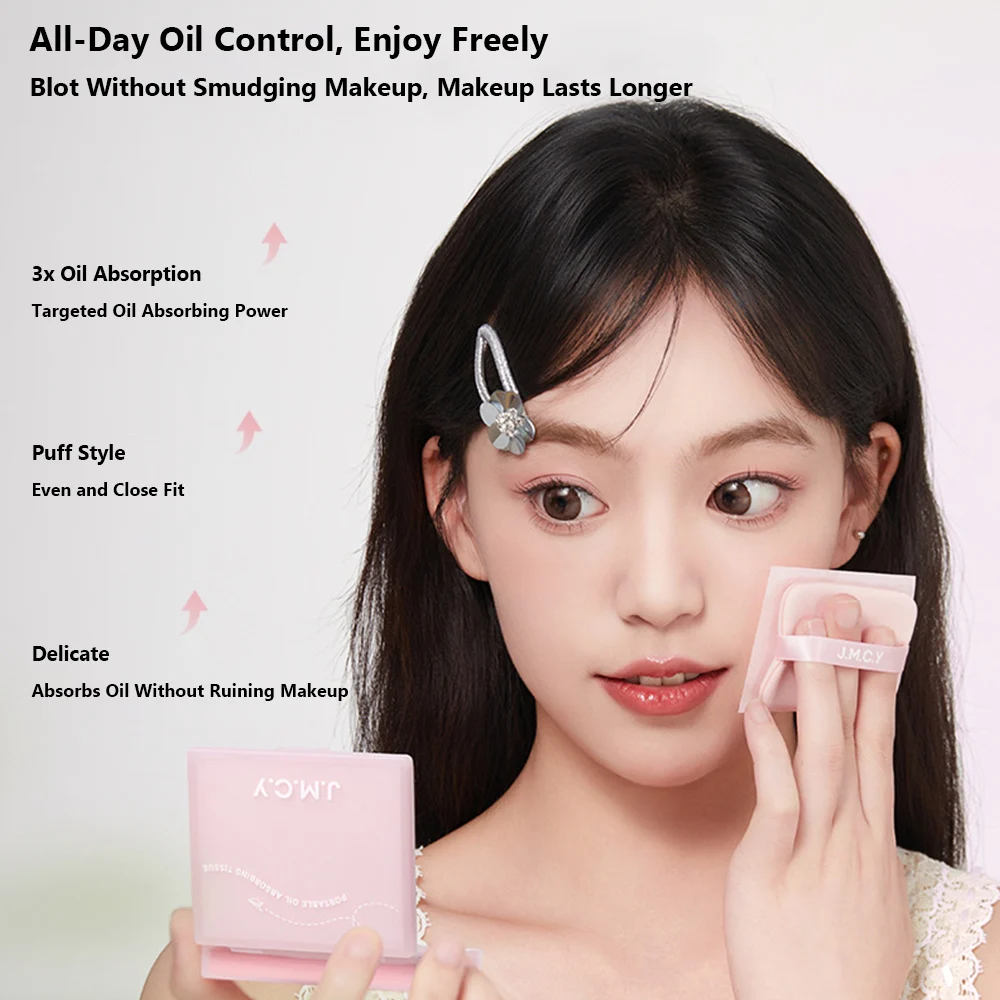 With Puff Oil Control Blotting Paper With Mirror Compact Face Shine Remover Lightweight 3-in-1 Blotting Paper for Daily Use