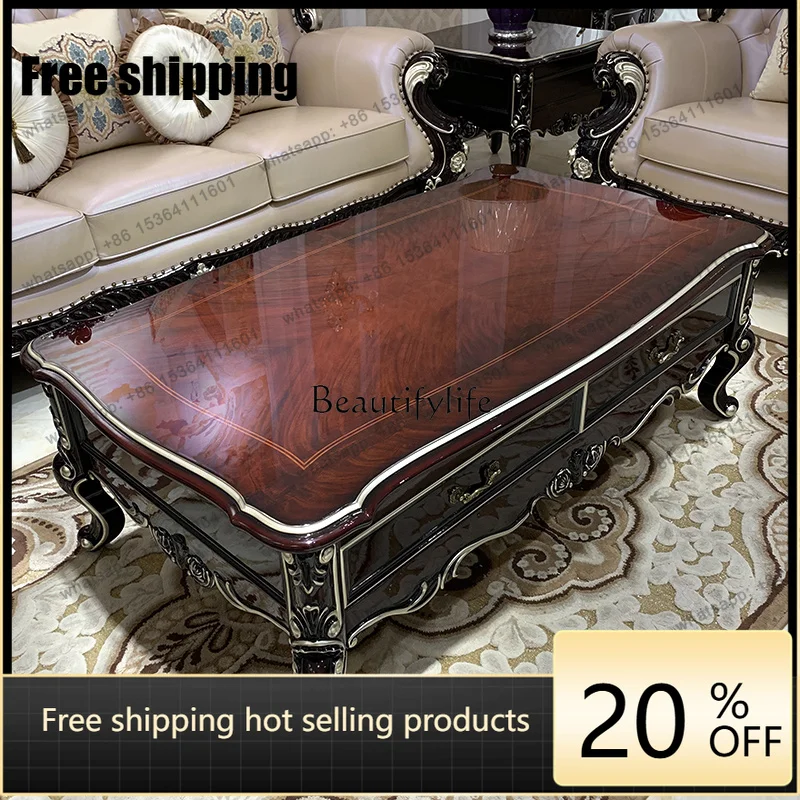 Factory Direct  European coffee table corner TV cabinet combination living room burgundy piano paint solid wood