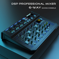 Professional 6-Channel DSP Audio Mixer with 99 Presets - DJ Mixing Console for Stage Parties & Studios USB Audio Interface