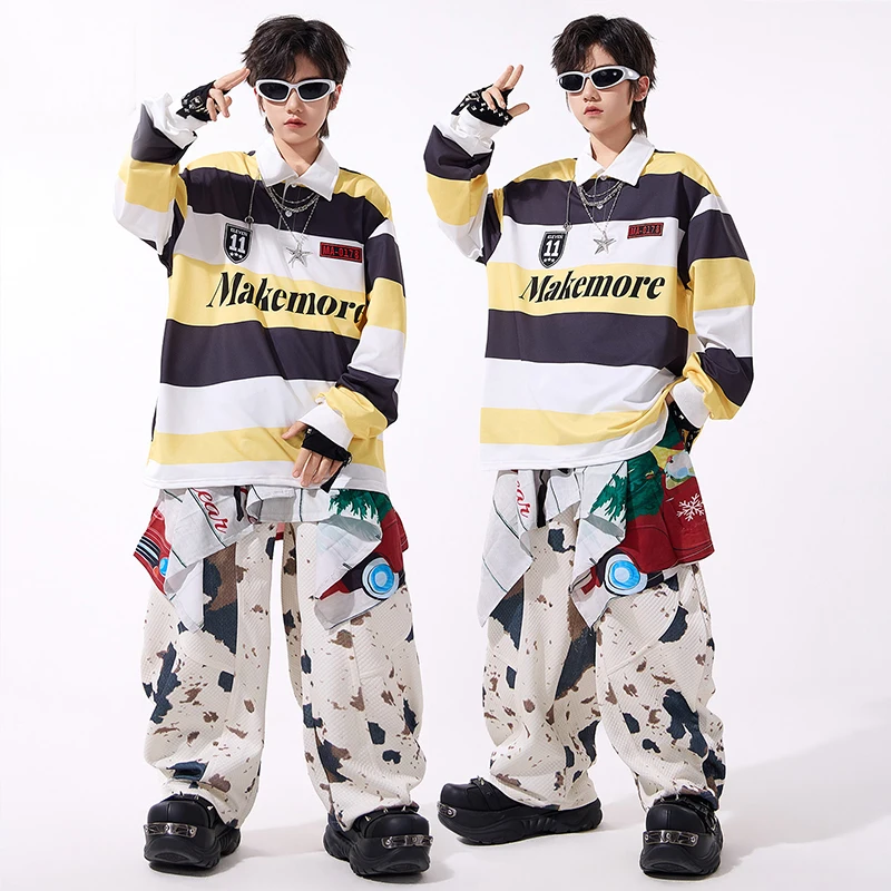 Hip Hop Dance Costume For Boy Jazz Outfit Street Dance Show Clothing Black Yellow Top Loose Pants Children Cool Streetwear 3167