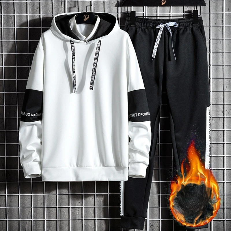 

2025 Новый мужской спортивный костюм из 2 предметов, осенняя флисовая толстовка с брюками для бега, комплект спортивной одежды, популярная корейская одежда для мужчин и мужчин