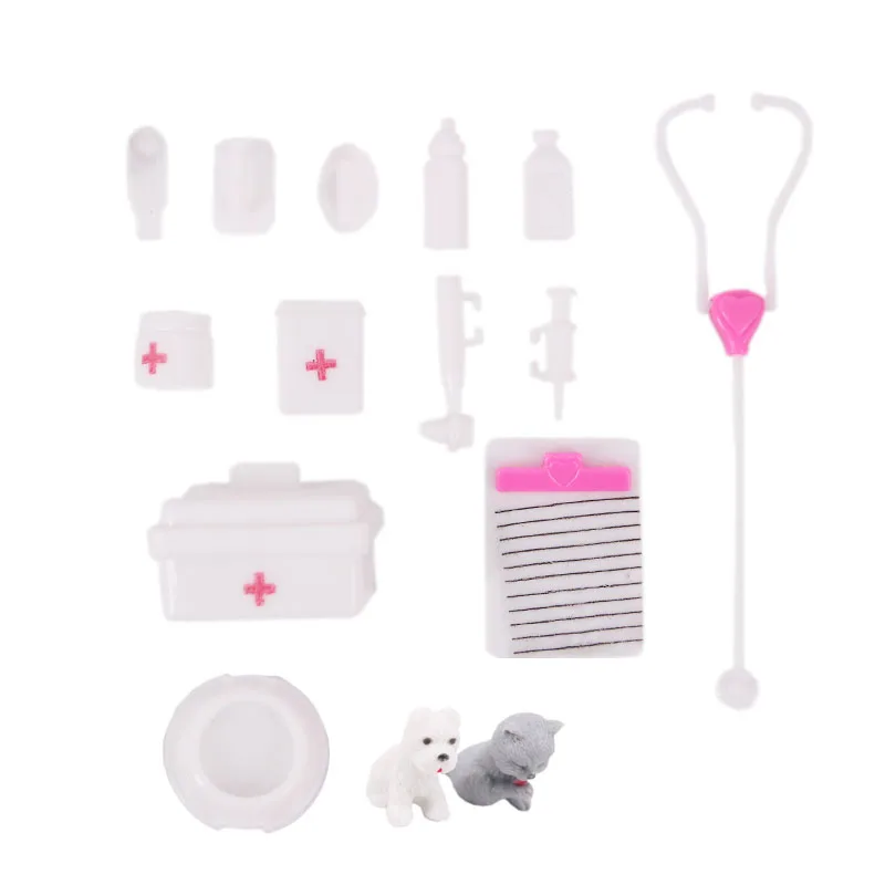 

Miniature Items 30cm Nurse Doll with Accessories Dog Set Washing Set Mini Dollhouse for Barbie Princess Toys for Girl Doll