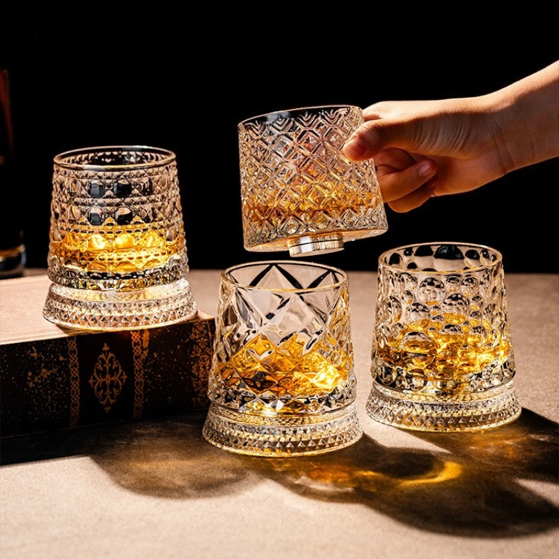 2Pcs 280 ML Whiskey Glass  Transparent Wine Glass Household Heat-resistant Rotatable Beer Cup Party Drinkware Foreign wine cup