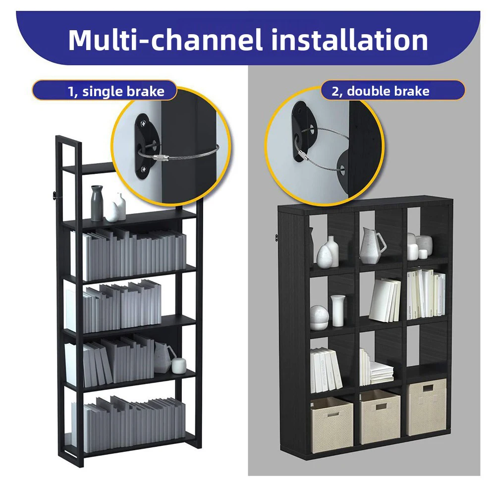 Anti-Tip Furniture Anchors High-Strength Metal Safety Furniture Locks Kits 400lbs Load-Bearing Stability Bookshelf Installation