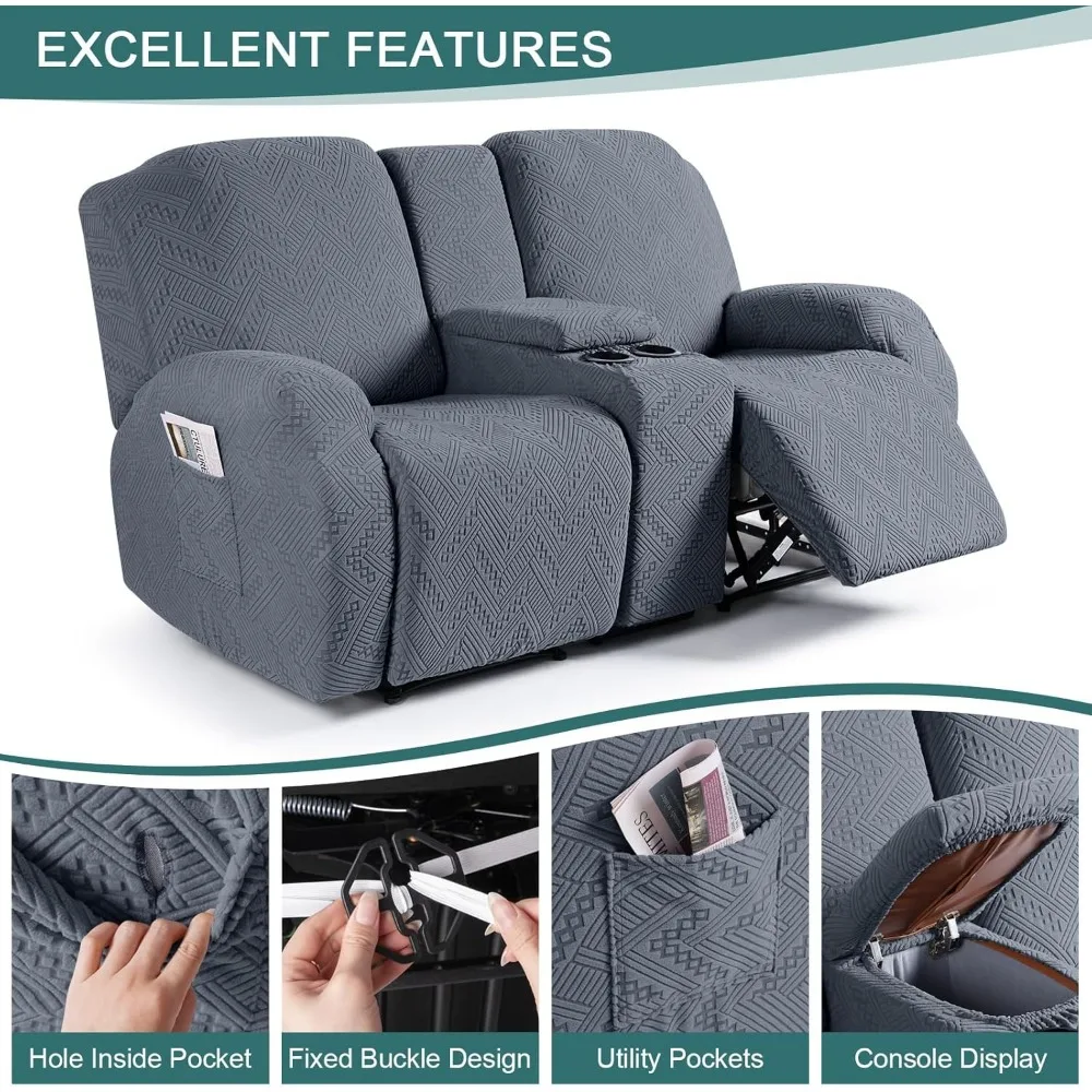 أغطية أريكة كرسي مكونة من 4 قطع مع جيوب، أغطية كرسي جاكار لوفيسيت، أغطية أريكة قابلة للتمدد للأرائك المستلقة