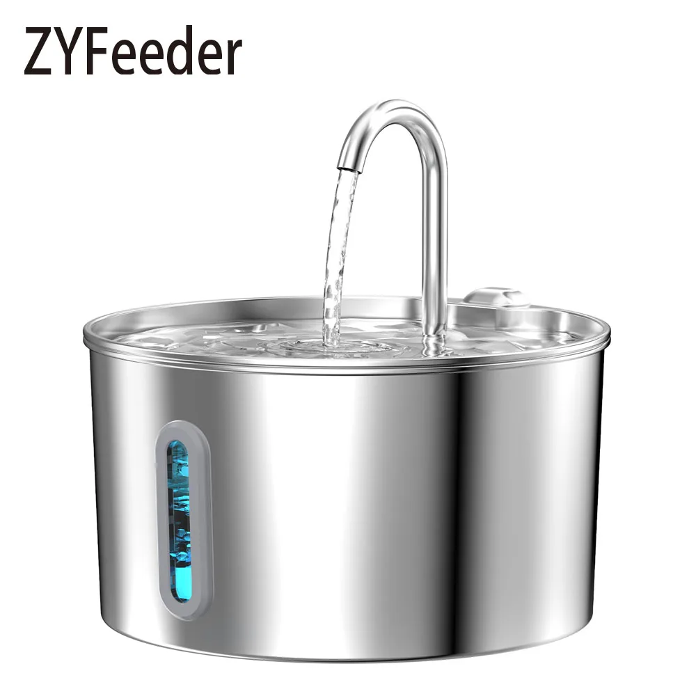 ZYFeeder 2.2L Fontana d'acqua automatica Alimentatore d'acqua per animali domestici in acciaio inossidabile Ciotola per bevande per gatti/cani Distributore d'acqua silenzioso con finestra