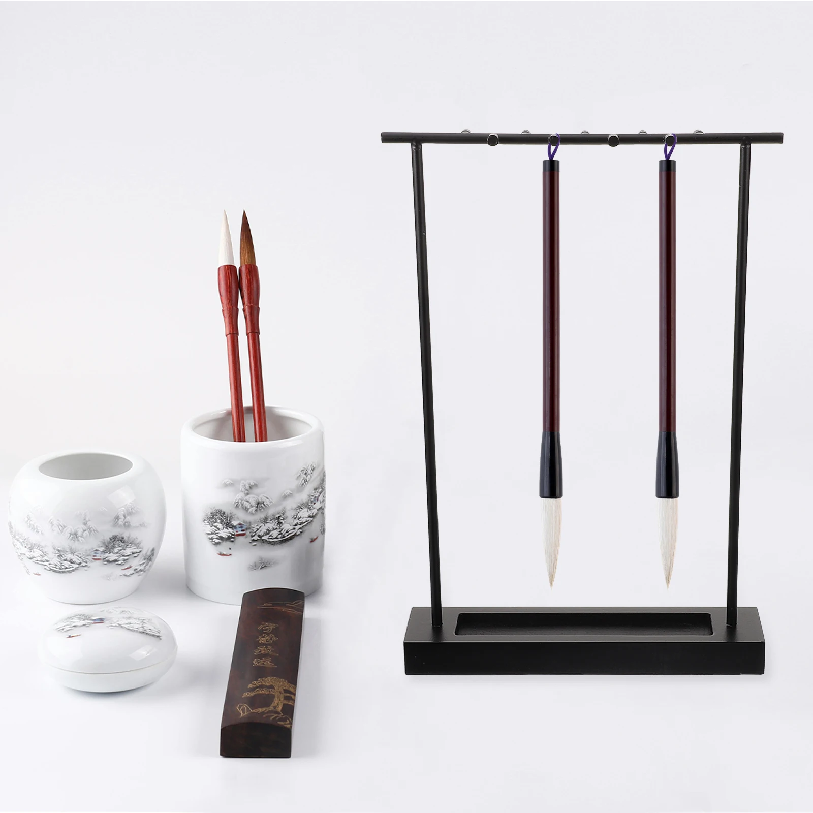 

Chinese Calligraphy Holder Iron Pen Storage Rack Black Color Creative Desktop Decor Student Use Multi Purpose Desk Decor