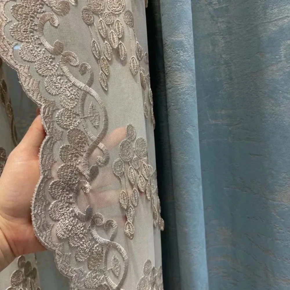 New Luxury Luxurious Blackout Curtain Three-dimensional Embroidered Curtain Pearl Embroidered Yarn