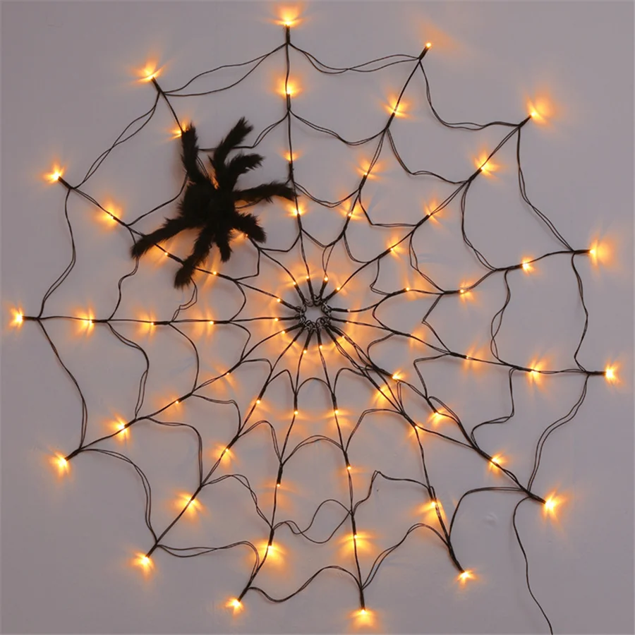 New Halloween LED Spider Webs Fairy Lights Indoor Outdoor 8 Modos Remote String Lights para Dia de Todos os Santos Halloween Party Decor