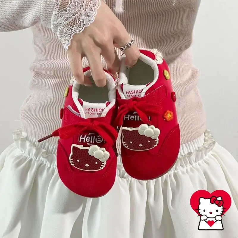 

Новые детские кроссовки Sanrio Hello Kitty Kawaii Anime, повседневные студенческие нескользящие износостойкие удобные осенние кроссовки, тренировочная обувь